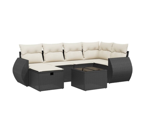 Set de comedor de jardín 7 pzas y cojines ratán sintético negro
