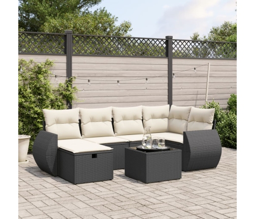 Set de comedor de jardín 7 pzas y cojines ratán sintético negro