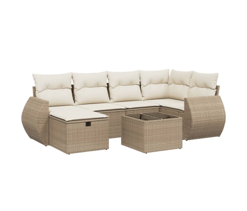 Set sofás de jardín 7 piezas y cojines ratán sintético beige