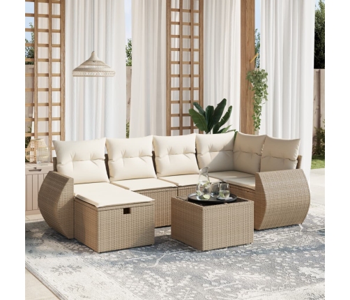 Set sofás de jardín 7 piezas y cojines ratán sintético beige