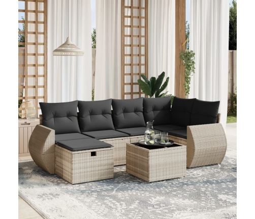Set de sofás de jardín 7 pzas con cojines ratán PE gris claro