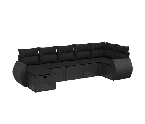 Set de comedor de jardín 7 pzas y cojines ratán sintético negro