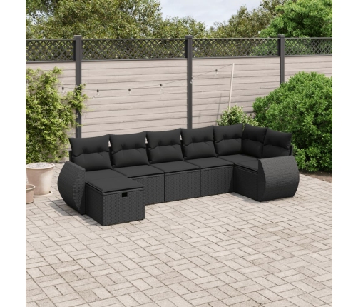 Set de comedor de jardín 7 pzas y cojines ratán sintético negro