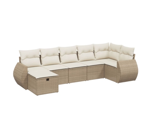 Set sofás de jardín 7 piezas y cojines ratán sintético beige
