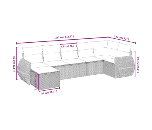 Set sofás de jardín 7 piezas y cojines ratán sintético beige