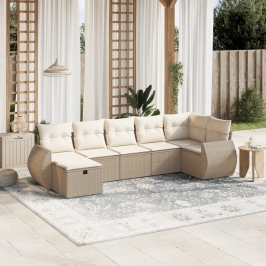 Set sofás de jardín 7 piezas y cojines ratán sintético beige