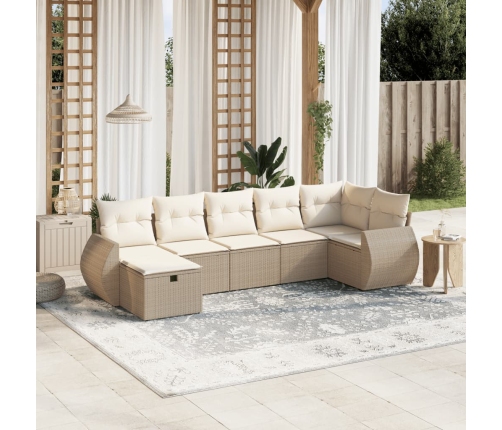 Set sofás de jardín 7 piezas y cojines ratán sintético beige