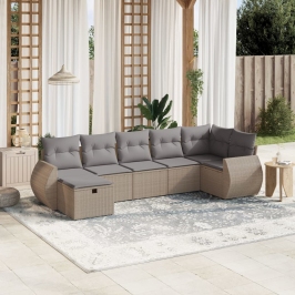 Juego de sofás jardín con cojines beige mezcla 7 pzas ratán PE