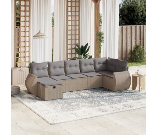 Juego de sofás jardín con cojines beige mezcla 7 pzas ratán PE