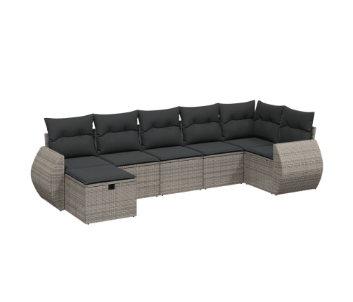 Set de sofás de jardín 7 piezas con cojines ratán PE gris