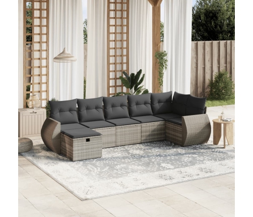 Set de sofás de jardín 7 pzas con cojines ratán PE gris claro