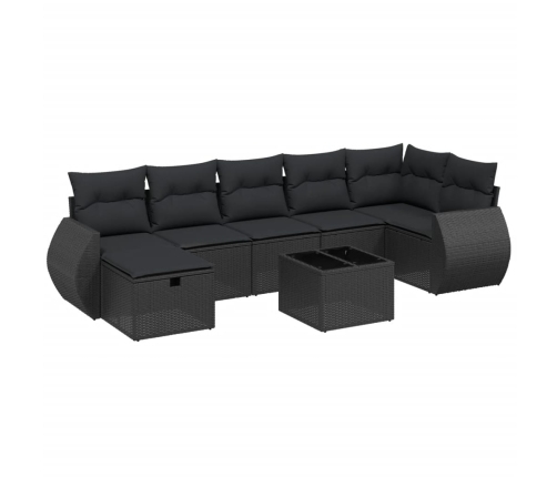 Set de sofás de jardín 8 piezas y cojines ratán sintético negro