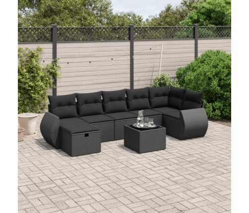 Set de sofás de jardín 8 piezas y cojines ratán sintético negro