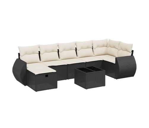 Set de sofás de jardín 8 piezas y cojines ratán sintético negro