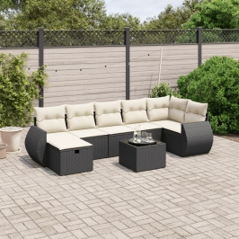 Set de sofás de jardín 8 piezas y cojines ratán sintético negro