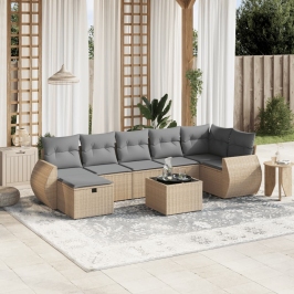 Juego de sofás jardín con cojines beige mezcla 8 pzas ratán PE