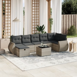Set de sofás de jardín 8 pzas y cojines ratán sintético gris
