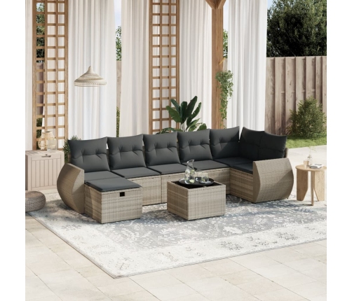Set de sofás de jardín 8 pzas y cojines ratán sintético gris