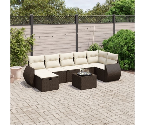Set sofás de jardín 8 piezas y cojines ratán sintético marrón