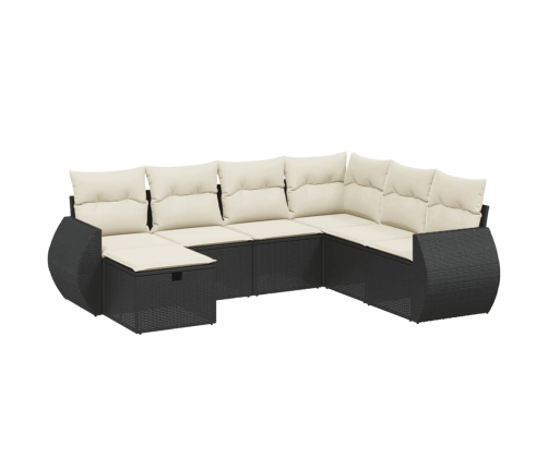 Set de comedor de jardín 7 pzas y cojines ratán sintético negro