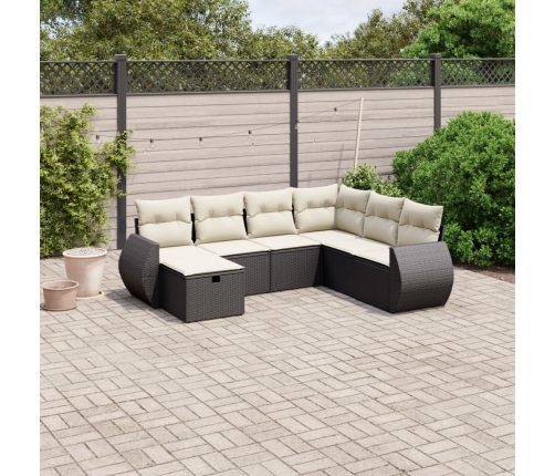 Set de comedor de jardín 7 pzas y cojines ratán sintético negro
