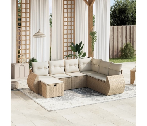 Set sofás de jardín 7 piezas y cojines ratán sintético beige