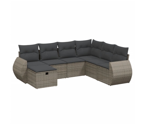 Set de sofás de jardín 7 piezas con cojines ratán PE gris