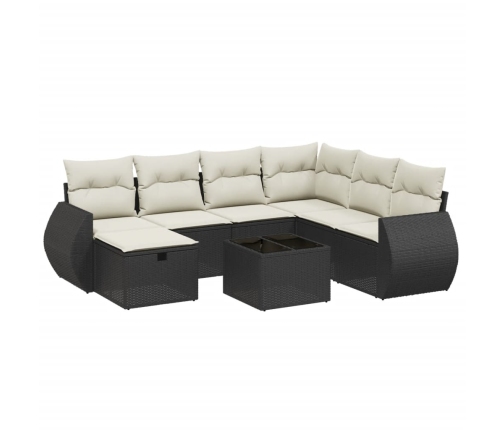 Set de sofás de jardín 8 piezas y cojines ratán sintético negro