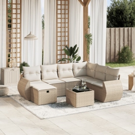 Juego de sofás de jardín con cojines beige 8 pzas ratán PE
