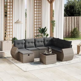 Set de sofás de jardín 8 pzas y cojines ratán sintético gris