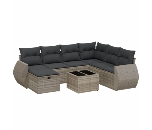 Set de sofás de jardín 8 pzas y cojines ratán sintético gris