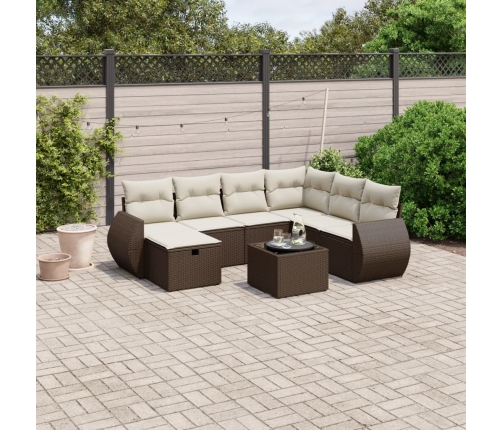 Set sofás de jardín 8 piezas y cojines ratán sintético marrón