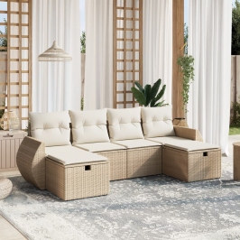Juego de sofás jardín con cojines 6 pzas ratán sintético beige