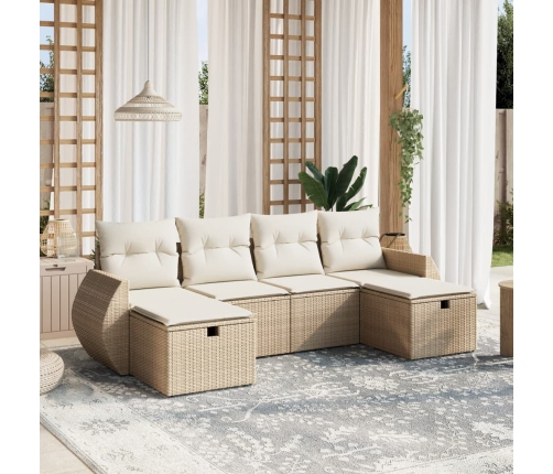 Juego de sofás jardín con cojines 6 pzas ratán sintético beige
