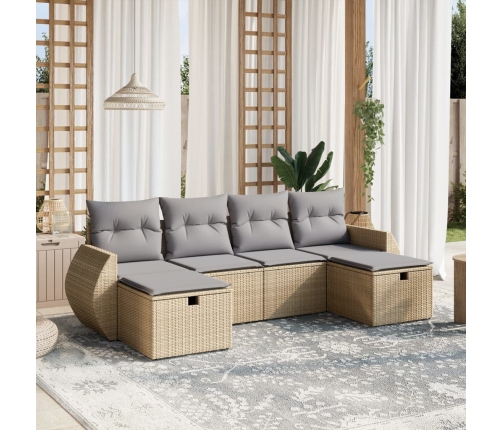 Juego de sofás jardín con cojines beige mezcla 6 pzas ratán PE