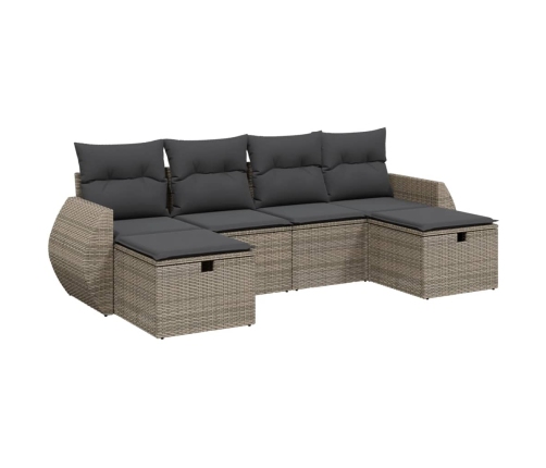 Set de muebles de jardín 6 pzas y cojines ratán sintético gris