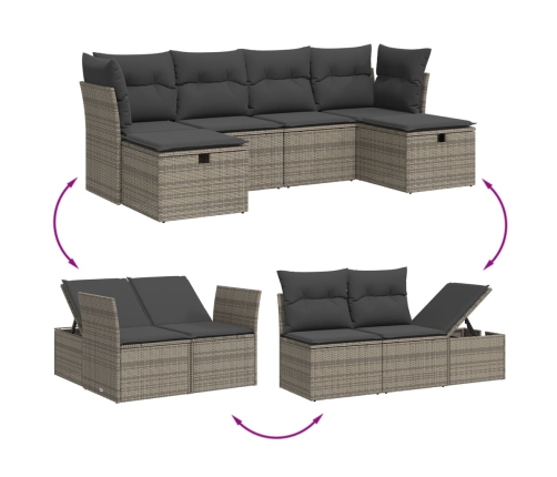 Set de muebles de jardín 6 pzas y cojines ratán sintético gris