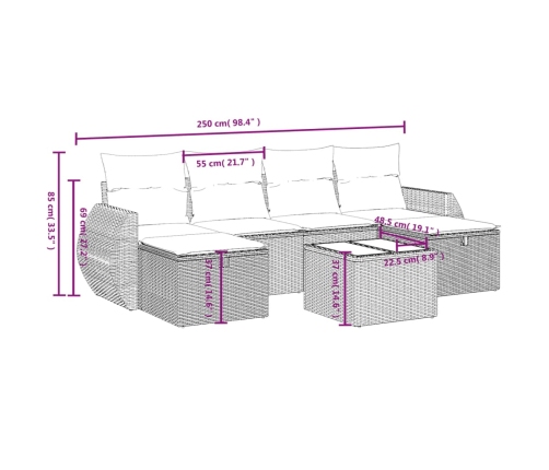 Set de muebles de jardín 6 pzas y cojines ratán sintético gris