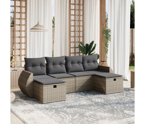 Set de muebles de jardín 6 pzas y cojines ratán sintético gris