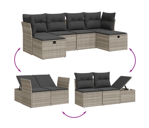 Set de sofás de jardín 6 pzas y cojines ratán sintético gris