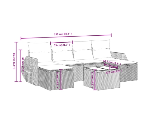 Set de sofás de jardín 6 pzas y cojines ratán sintético gris