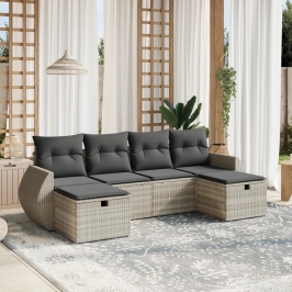 Set de sofás de jardín 6 pzas y cojines ratán sintético gris