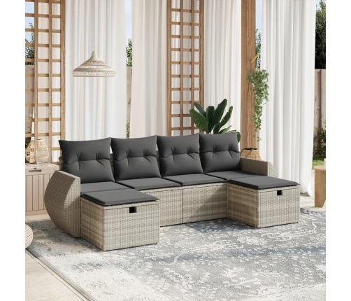 Set de sofás de jardín 6 pzas y cojines ratán sintético gris