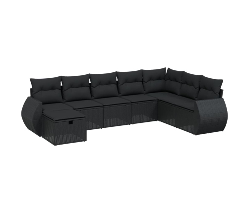 Set de sofás de jardín 8 piezas y cojines ratán sintético negro