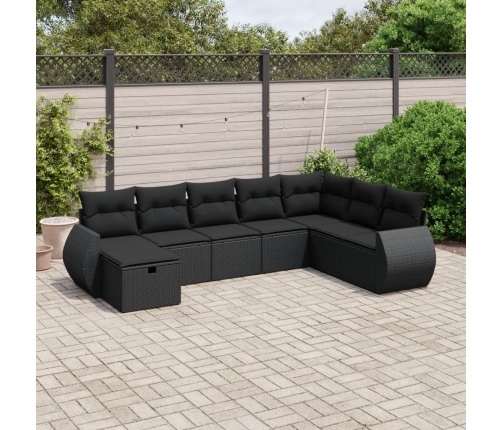 Set de sofás de jardín 8 piezas y cojines ratán sintético negro