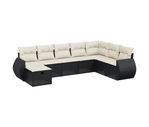 Set de sofás de jardín 8 piezas y cojines ratán sintético negro