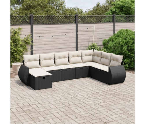 Set de sofás de jardín 8 piezas y cojines ratán sintético negro