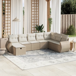 Juego de sofás de jardín con cojines beige 8 pzas ratán PE