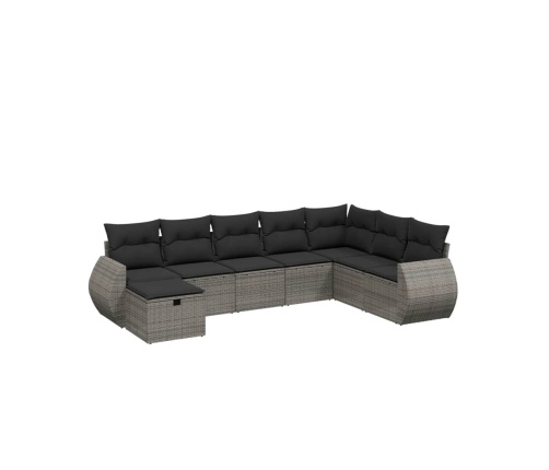 Set de sofás de jardín 8 pzas y cojines ratán sintético gris