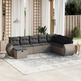 Set de sofás de jardín 8 pzas y cojines ratán sintético gris